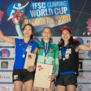 Podio femenino de la Copa del Mundo de Búlder 2017 en Hachioji.  (EddIE Fowke / IFSC)