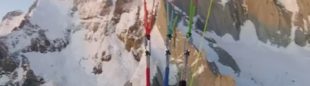 Fabian Buhl desciende en parapente de la cima del Cerro Torre.