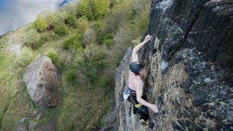 Mat Wright en 'Rhapsody' E11 7a de Dumbarton Rock (Foto: Ryan Balharry).